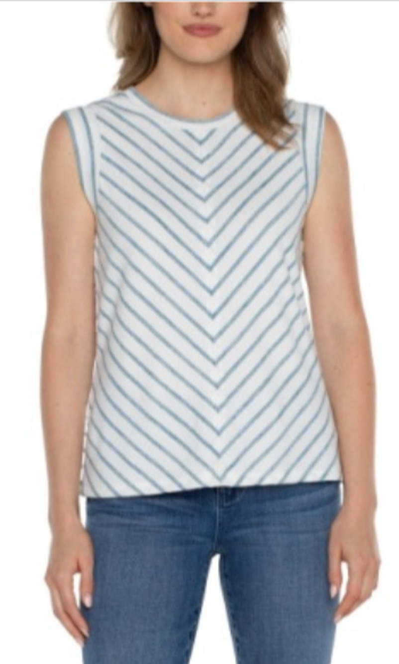 Liverpool Jeans scoop neck White/Blue Striped Top Size M 6-10